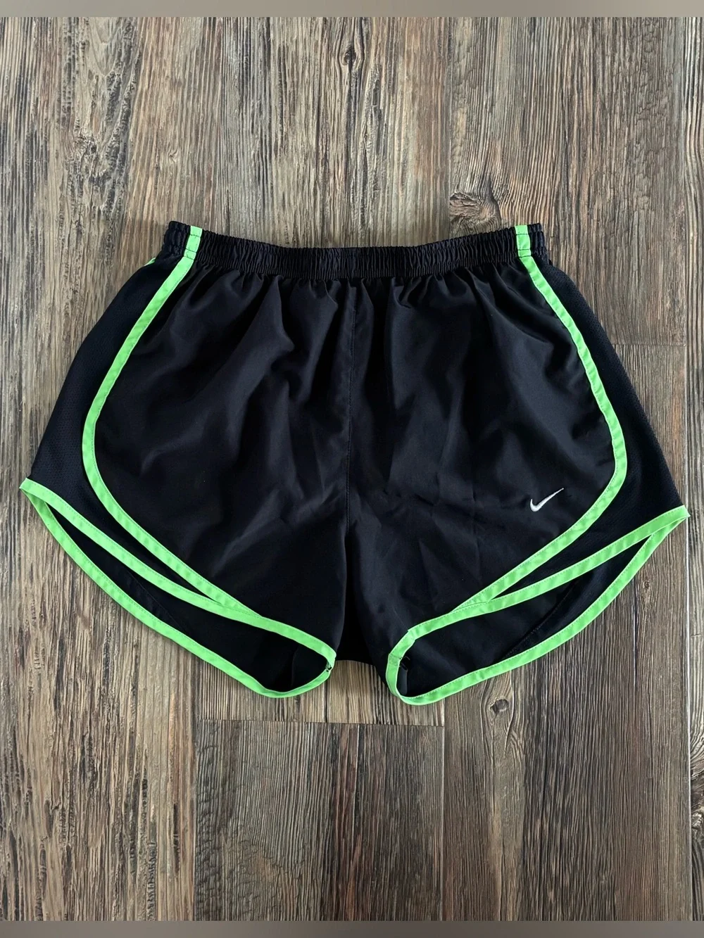 Nike Dri-Fit Athletic Shorts Womens S Black Neon Green Lined Running Gym Workout